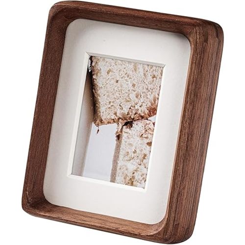 4x6 Picture Frame with 3x4 Mat - Rustic Farmhouse Walnut Wood Frame, Wall & Tabletop Display for Wedding Photos & Home Décor (4x6,Walnut)