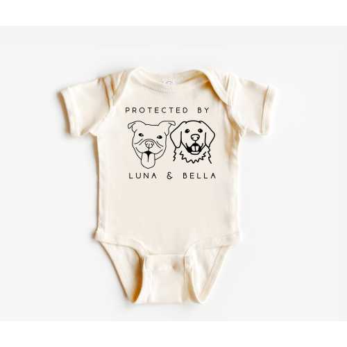 Protected By Dog Shirt, Custom Dog Breed Shirt, Personalized Dog Name, Dog Sibling Outfit, Baby Shower Gift, New Baby Gift, Ollie and Penny