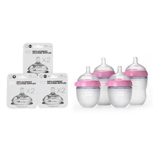 Comotomo Newborn Infant Essentials Baby Bottle Bundle, Natural, BPA Free, Vented, Pink