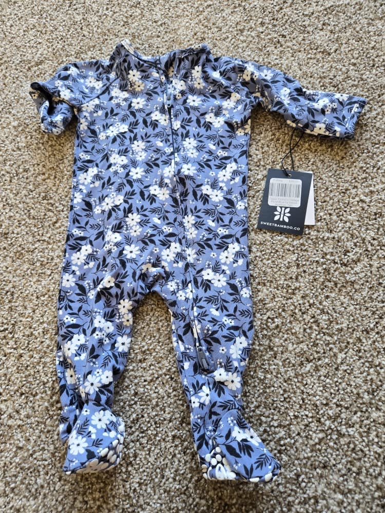 Zipper Footie in Vintage Floral Blue by Sweet Bamboo – Pi Baby Boutique