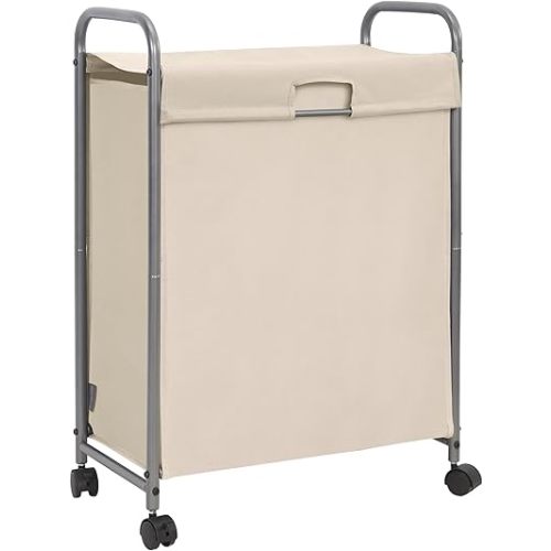 STORAGE MANIAC 85L Laundry Hamper with Lid, Slim Sorter with Wheels, 2 Loads Dirty Clothes, Beige