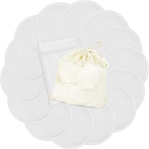 wegreeco Nursing Breast Pads (14 Pack) + Laundry Bag & Travel Storage Bag, 4.7 inch Option - Washable & Reusable Breastfeeding Nursing Pads (White, Plain Shape)