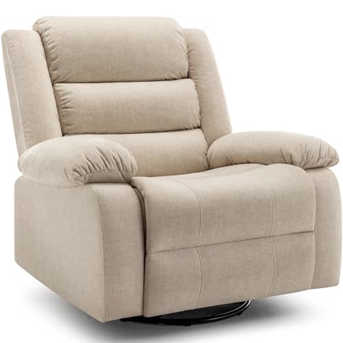 Korser Recliner Chair, Wide Rocker Chair, Rocking Chair with Massage and Heat,360°Swivel Nursery Rocking Chairs, Oversized Recliner for Adults, Cashmere Reclining Sofa for Living Room, Khaki