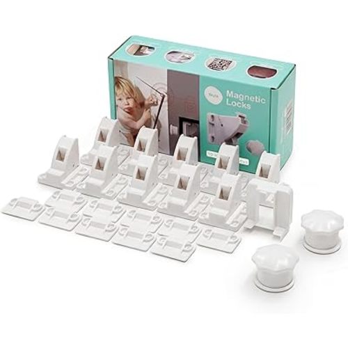 10 Pack Cabinet Locks Baby Proofing - SKYLA HOMES Children Proof Magnetic Cabinet Locks for Cupboard, Drawers, Adhesive Baby Proof Latches (10 Locks and 2 Keys)