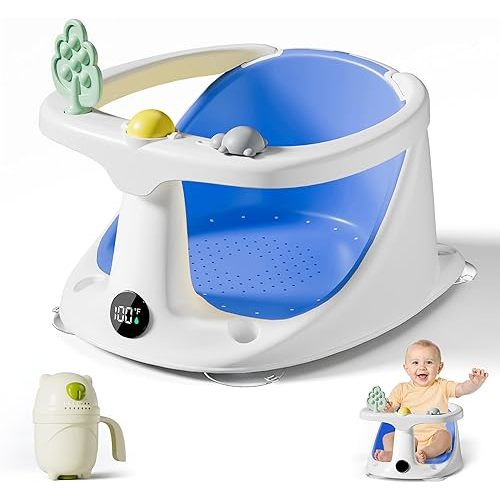Baby Bath Seat for Babies 6 Months & Up - Bathtub Seats for Babies Sitting Up with Rinse Cup, Non-Slip, Comfortable, Infant Bath Essentials, Blue