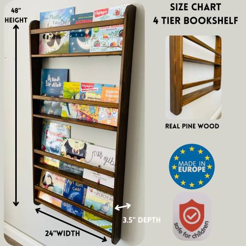 Walnut Handmade Wall Mounted Montessori Bookshelf for Kids, Space Saver Nursery Back the Door Book Shelf Toddler, Natural,White