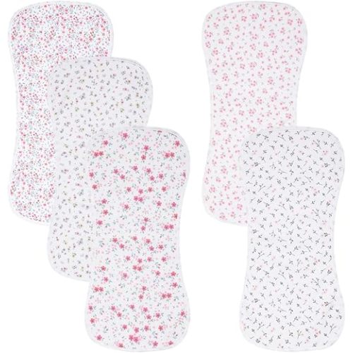 5 Pack Cotton Baby Burp Cloths Extra Absorbent Soft for Baby Boys and Girls (Flower-2)