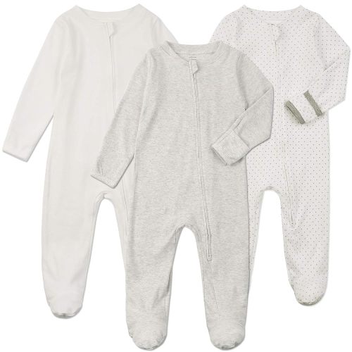 Aablexema Baby Footie Pajamas with Mittens - 3Pcs Infant Footed Sleeper Cotton Sleepwear Outfits
