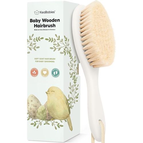 Baby Hair Brush - Baby Brush with Soft Goat Bristles, Cradle Cap Brush, Perfect Scalp Grooming Product for Infant, Toddler, Kids, Newborns, Baby Girls, Boys (Vanilla, Oval)