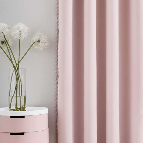 Flowpartex Pink Pom Pom Blackout Thermal Curtains for Girls Room Light Blocking Grommet Drapes, 52"W x 63"L 2 Panels
