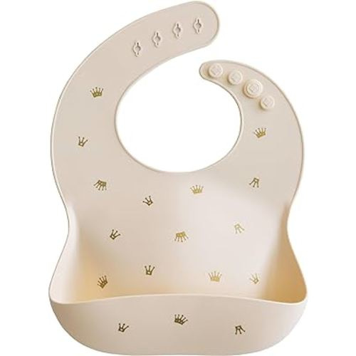 mushie Silicone Baby Bib | Adjustable Fit Waterproof Bibs (Crowns)