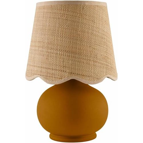 BoutiqueRugs Theisseil Boho Ceramic Bedside Table Lamp for Bedroom Nightstand and Living Room - Shade Rattan - Brown, Beige - 13" H