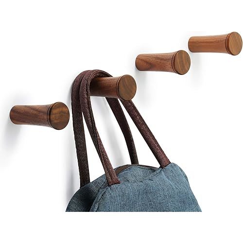 4 Packs Wooden Coat Hooks Wall Mounted Single Wooden Hangers Entryway Wall Hat Rack Wooden Craft Towel Rack (Brown)