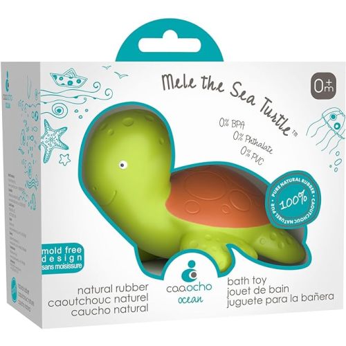 CaaOcho Pure Natural Rubber Bath Toy - Mele The Sea Turtle Baby Toy - Hole Free Bath Toys, BPA Free Bath Toys for Infants, Without Holes Sealed Natural Rubber Baby Toy