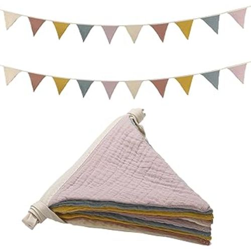 Oudain 17 ft Pennant Banner Flags, 2 Pcs Nursery Garland Triangle Bunting Flag Baby Banner for Nursery Decor Baby Birthday Boho Wedding Shower Party Event, Each 8.5 ft(Rainbow Color)