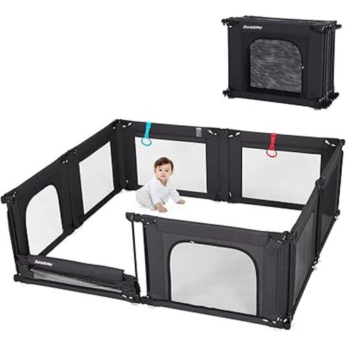 Doradotey Baby Playpen, Shape & Size Adjustable Large Playard for Toddlers, Foldable Playpen Baby Fence Indoors Play Center Yard, Breathable Mesh Anti-Fall Play Pen 79x71, Black