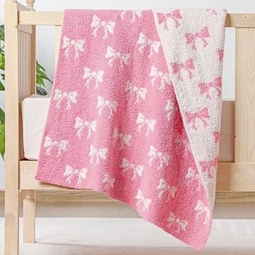 30 x 40 Inch Pink Bow Baby Blankets Microfiber Newborn Girls Swaddle Blanket Coquette Plush Preppy Nursery Stuff for Receiving Newborn Baby Girl Infant Toddler Gift