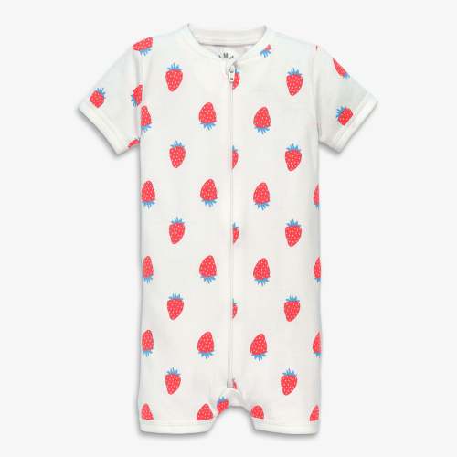 Baby organic zip shortie in strawberry fields | Primary.com