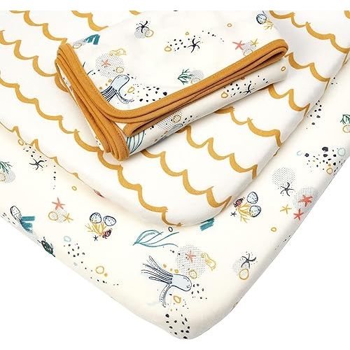 Tutti Bambini Bedside Bassinet Starter Pack | 2 Bassinet Fitted Sheets with an Interlock Coverlet | Our Planet