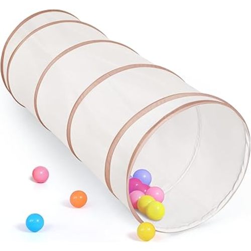 Kids Play Tunnel Tent for Toddlers, Pop Up Crawl Tunnel Toy for Baby or Pet with Neutral Color, Collapsible Gift for Boy and Girl Play Tunnel Indoor and Outdoor Game (Beige Tunnel)