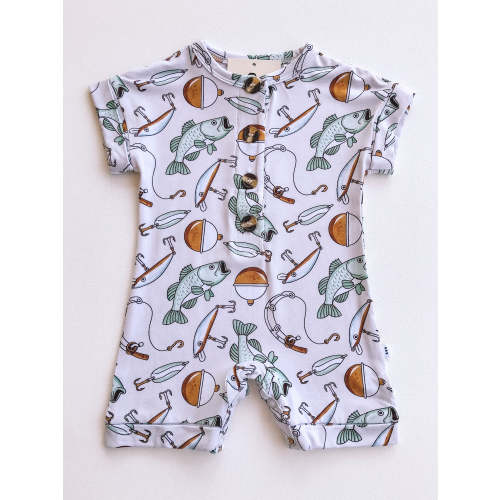 gone fishin' bamboo button romper