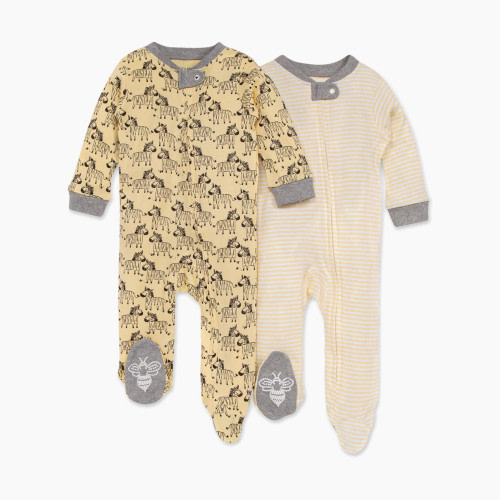 Burt's Bees Baby Organic Sleep & Play Footie Pajamas (2 Pack Bundle) - Zany Zebras, 0-3 Months