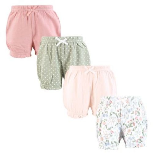 Hudson Baby Infant Girls Shorts Bottoms 4-Pack, Pastel Wildflower