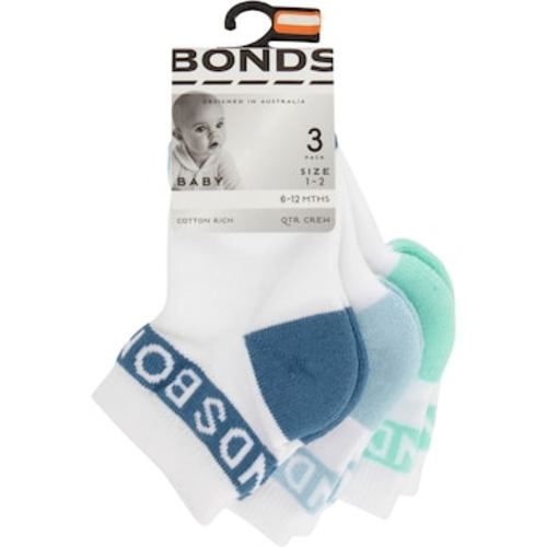 Bonds Baby Socks Sport Active Size 6-12M & 1-2Y Assorted 3 pack | Woolworths