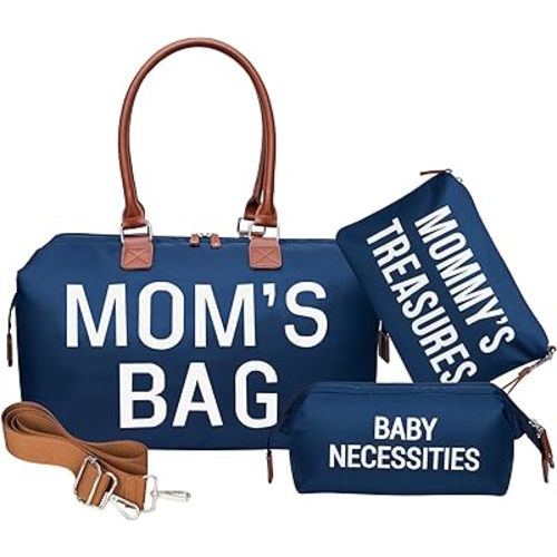 printe Mommy Diaper Bag Tote for Boys with 2 Organizer Pouches, Large Capacity Mom's Bag for Hospital and Weekender Travel, Functional Baby Diaper Bag, Navy