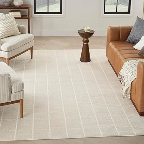 Nourison Serenity Home Geometric Ivory 7'10" x 9'10" Area Rug, Easy Clean, Non Shedding, Bed Room, Living Room, Dining Room, Backyard, Deck, Patio (8x10)