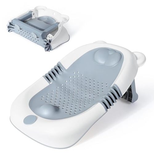 Orzbow Baby Bath Support, Foldable Baby Bath tubs for Newborns 0-6 Months, Non-Slip Soft Newborn Bathtub with Suction Cups, Ergonomic Design, Infant Essentials Must Haves, Gray