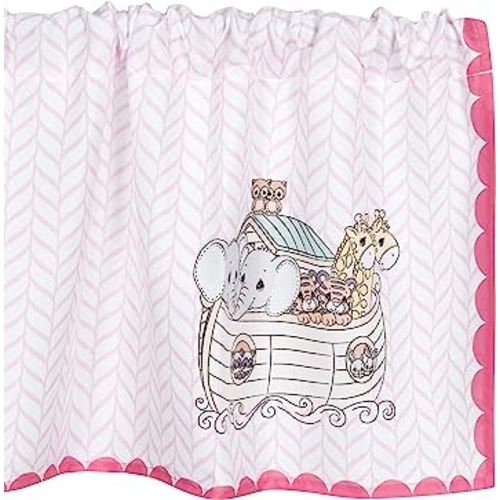 EVERYDAY KIDS Precious Moments Noah’s Ark Window Valance for Toddler and Baby Girls Animal Image of Giraffes, Tigers and Elephants on The Ark with Pink Border - 60x15” Window Décor for Children