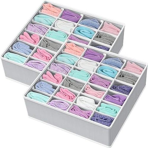 Simple Houseware 2 Pack Closet Sock Organizer, 24 Cell Drawer Divider, Gray