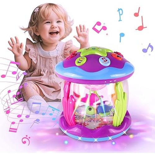 Eilsorrn Baby Girl Toys for 6-12 Months - Ocean Rotating Musical Light Up Toys for 12-18 Months, Superb Learning Tummy Time Toys, Crawling Toys for 1, 2, 3+ Year Old Infant