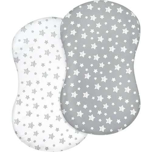 Bassinet Sheets 2 Pack, Fit for Halo Bassinet Swivel Sleeper, Universal Sheet for Rectangle, Oval, Hourglass Bassinet Mattress Flexible for Different Cradle, Grey&White