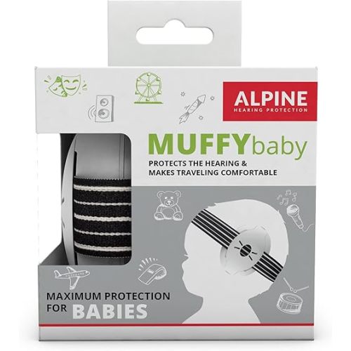 Alpine Muffy Baby Ear Protection for Babies and Toddlers up to 36 Months - CE & ANSI Certified - Noise Reduction Earmuffs - Comfortable Baby Headphones Against Hearing Damage & Improves Sleep - Black