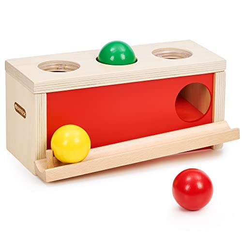 MOROTECK Montessori Baby Push Object Permanence Ball Box Toy, Wooden Balls Drop ToddlerToys for 12 Months up Baby Boy Girls Birthday Gift