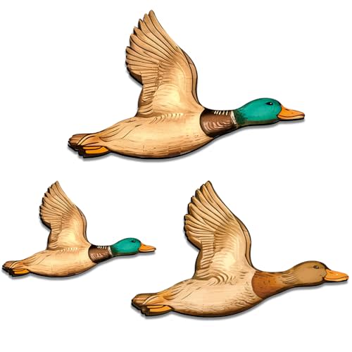 3Pcs Duck Hunting Wall Decor Wooden Flying Ducks Decor Rustic Farmhouse Wall Art Signs for Nursery Office Classroom Playroom Living Room Hanging Decorations Small Set