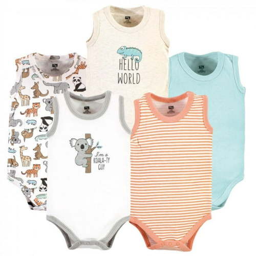 Hudson Baby Infant Boy Cotton Sleeveless Bodysuits, Zoo Animals, 6-9 Months