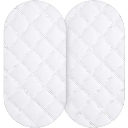 Yoofoss Waterproof Bassinet Mattress Pad Cover 2 Pack Fit for Hourglass/Oval Bassinet Mattress, Baby Bassinet Mattress Protector for Boys and Girls 32X16in White