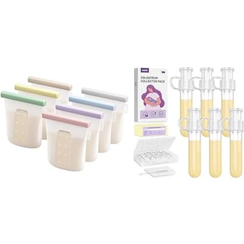 Nuliie Colostrum Collector Kit 7ml/6pcs + Nuliie 7 Pcs Silicone Breastmilk Storage Bags Reusable, 8oz/240ml