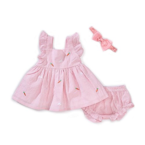Adventurewear 360 Baby Girls 3-24 Months Easter Bunny & Carrots Patterned Seersucker Dress