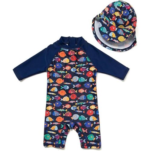 upandfast Baby/Toddler Swimsuit UPF 50+ Sun Protection One Piece Zipper Bathing Suit with Sun Hat Infant Beach Swimwear