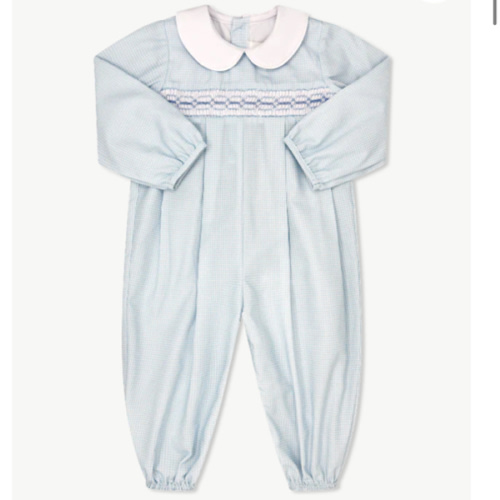 Christopher Romper Long Sleeve - Baby Blue Minigingham