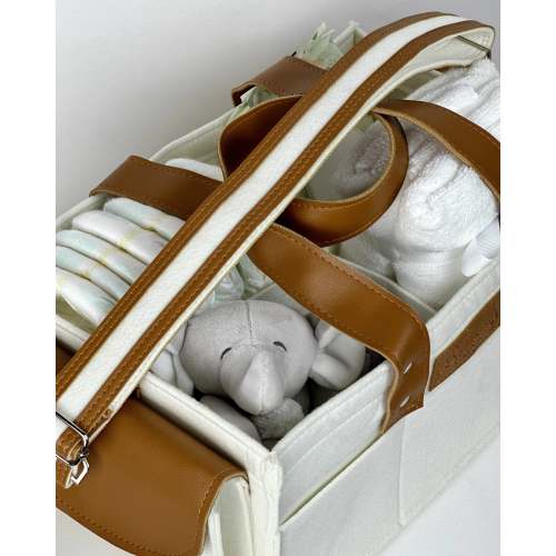 Magnolia Cream Diaper Caddy: Vegan Leather & Felt Organizer