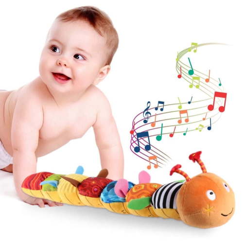 INvench Baby Toys 6-12 Months,Musical Caterpillar Toy Crinkle Rattle Soft Educational Toy Sensory Toys for Toddlers