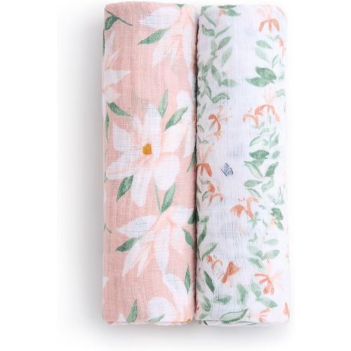 aden + anais Essentials Cotton Muslin Swaddle, Breathable Baby Blanket, Ideal for Boys, Girls, Newborns, Babies & Infants, Receiving Blanket, Soft and Lightweight Wrap, 2 Pack, Butterfly Garden