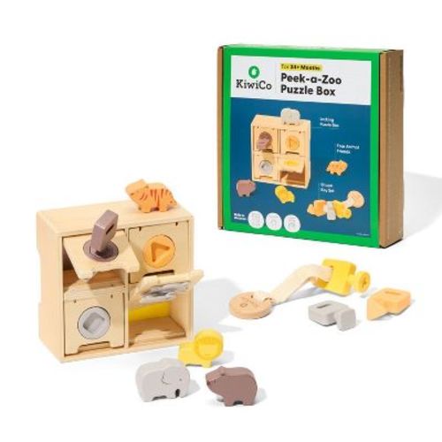 KiwiCo Peek-a-Zoo Wooden Puzzle Box Activity Play Center 24m+ - 10pc