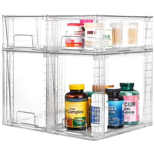 Vtopmart 4 Pack Large Stackable Plastic Storage Drawers, Acrylic Clear Bathroom Closet Undersink Organizer