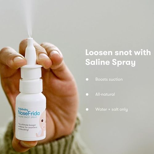 Frida Baby Nasal Aspirator | NoseFrida Baby Nose Sucker with 10 Extra Filters + All-Natural Saline Nasal Spray for Babies, 0.68 fl oz - Saline Kit